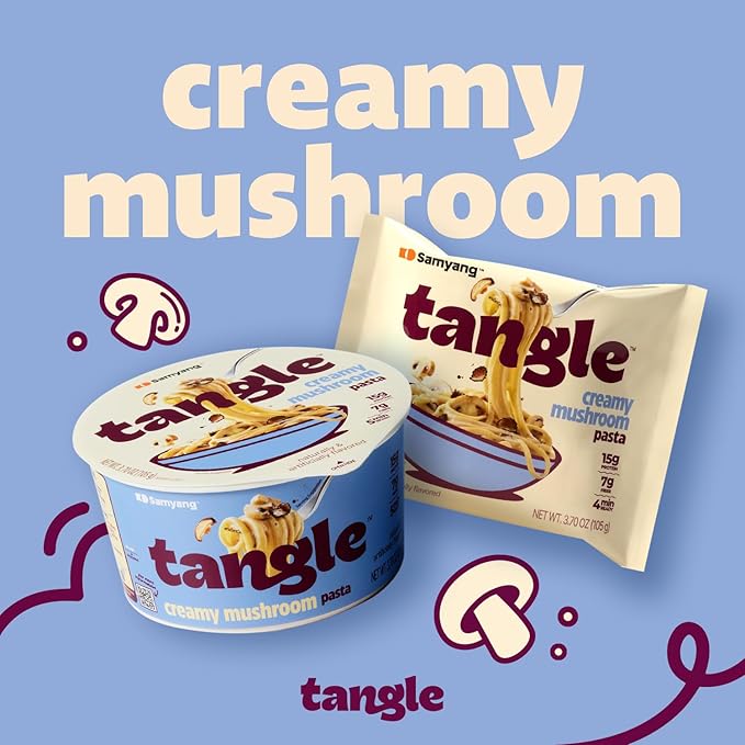 Samyang Tangle Creamy Mushroom Linguine Truffle and Shiitake Flavor Savory Non-Spicy Sauce Air Dried Noodle Easy Cook Pasta 3.63 oz (Pack of 4)