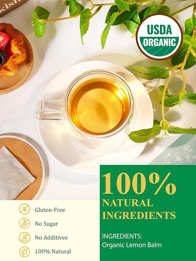 GLDNT Organic Lemon Balm Tea Bags, Natural Lemon Balm Herbal Tea, Lemony & Citrusy Flavor, Caffeine Free, 100 Count
