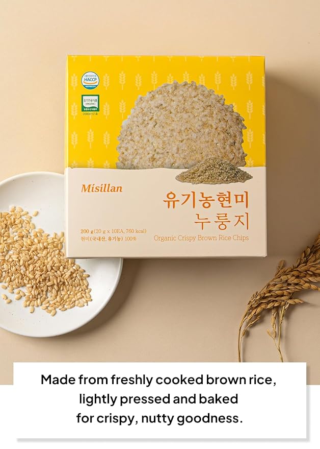 Korean Food Misillan Crispy Brown Rice Chips – Oven-Baked Korean Rice Snack, Light & Crunchy Texture, 10 Packs (0.7 oz Each, 7 oz Total)
