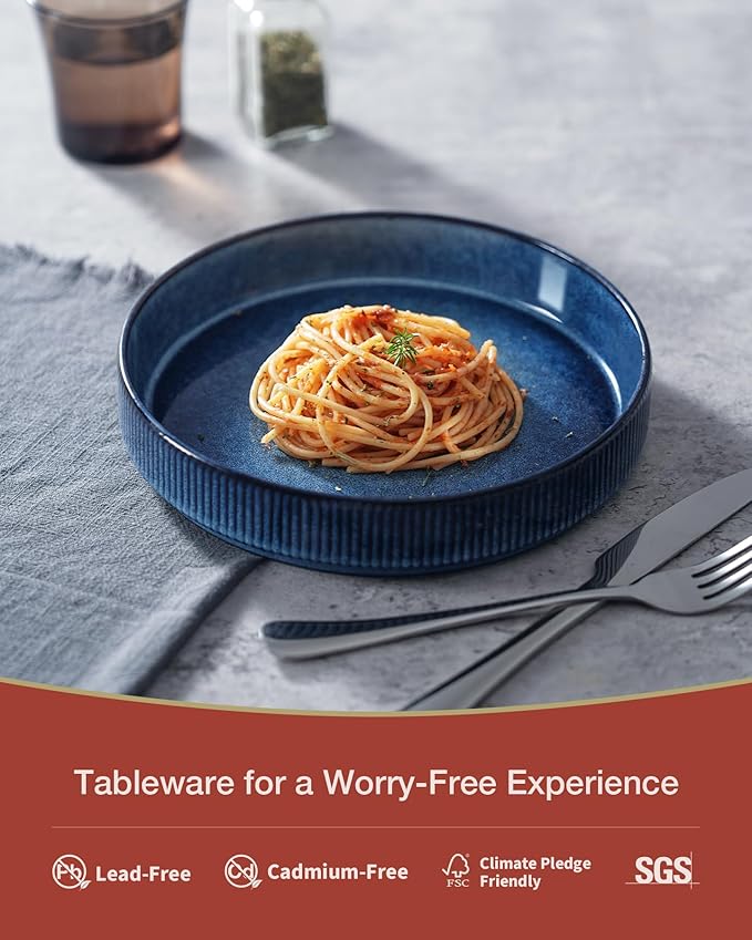 famiware Star 7.5" Pasta Bowls Set, Salad Bowl Set of 8, Double Reactive Glaze, Stackable, Ideal for Your Friend for Housewarming, Festivals, Nebulas Blue
