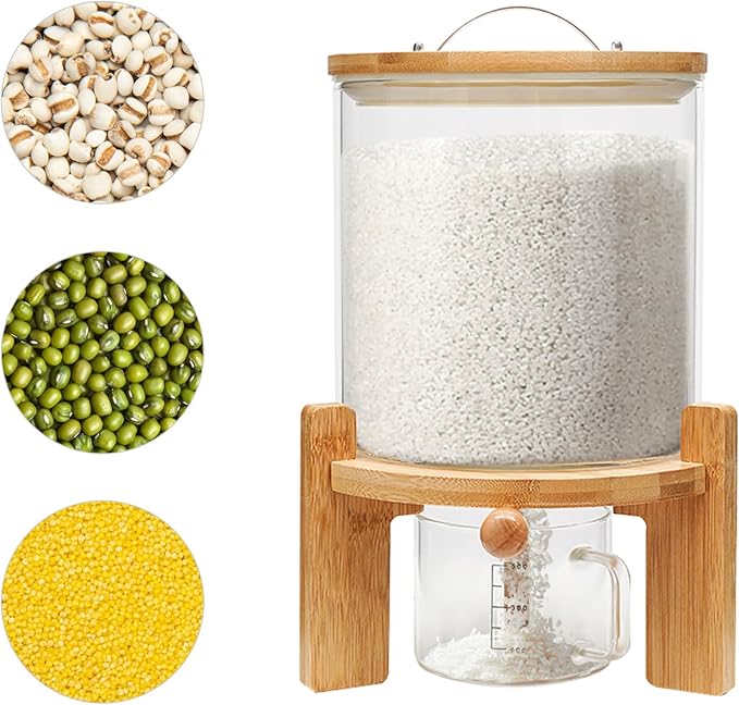 5L Rice Dispenser Storage 10Grain Bottle Cereal Dry Food Glass Container +Valve