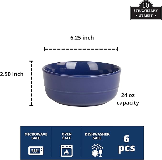 Double Line 6.25"/24 oz Cereal Bowl, Set of 6, Cobalt Blue