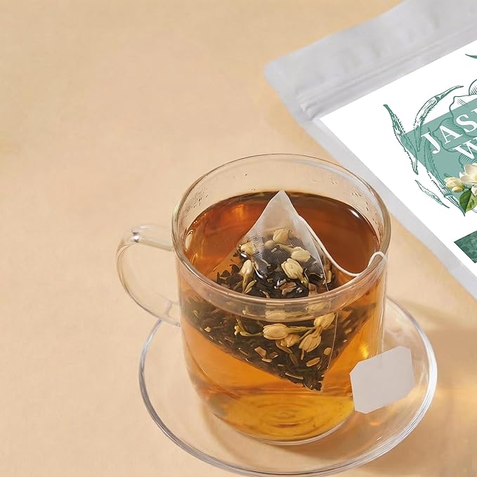 Jasmine White Tea Bags, 20 Pyramid Tea Sachets, Floral White Tea with Jasmine, Individually Wrapped, Light Caffeine, Hot or Iced