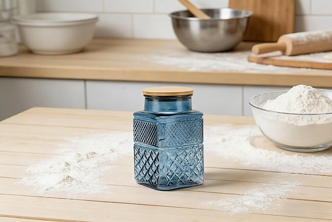 Large Glass Storage Jar Set of 2, 60 FL OZ Glass Food Storage Containers with Bamboo Lid Kitchen Canisters Decorative Jar for Cereal Egg Flour Candy Snack Cookies Coffee Tea Nuts Airtight Jars