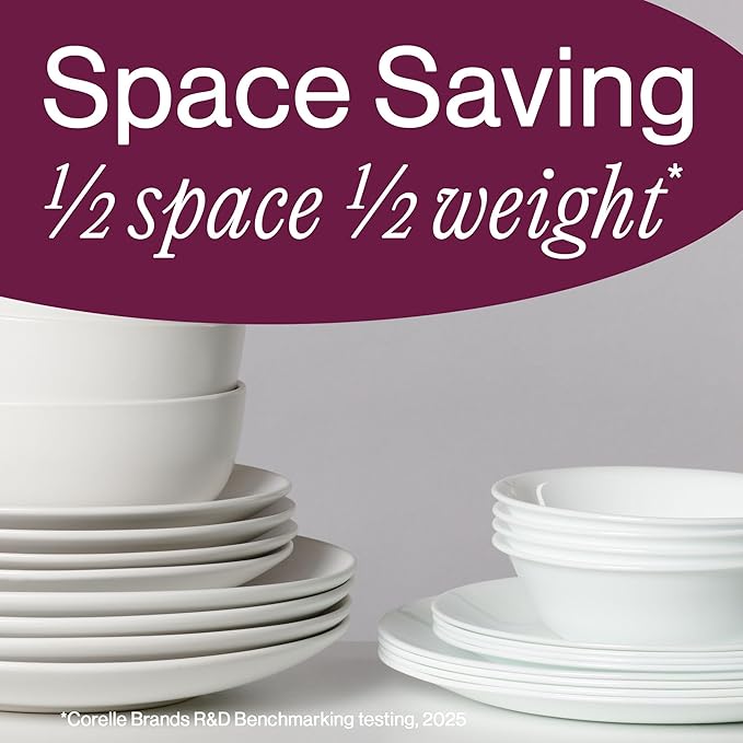 Corelle Vitrelle 18-Piece Service for 6 Dinnerware Set Triple Layer Glass and Chip Resistant, Lightweight Round Plates and Bowls Set, Mystic Gray