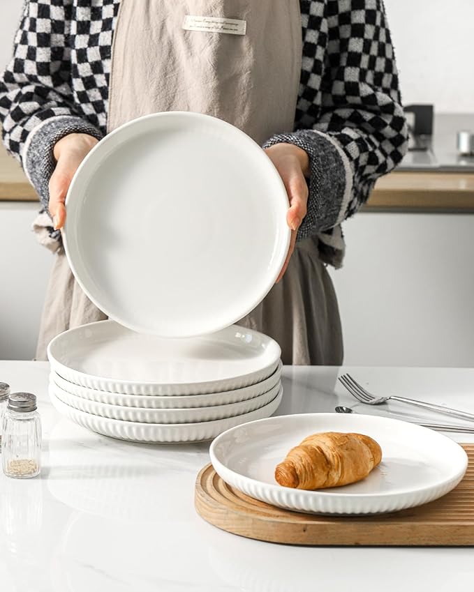 HASENSE Dinner Plate, 10 Inch White Ceramic Plates Set of 2, Dish Set for Steak, Pasta, Pizza, Appetizer, Round Dinnerware Dish for Kitchen, Serving Plate Microwave, Oven and Dishwasher Safe