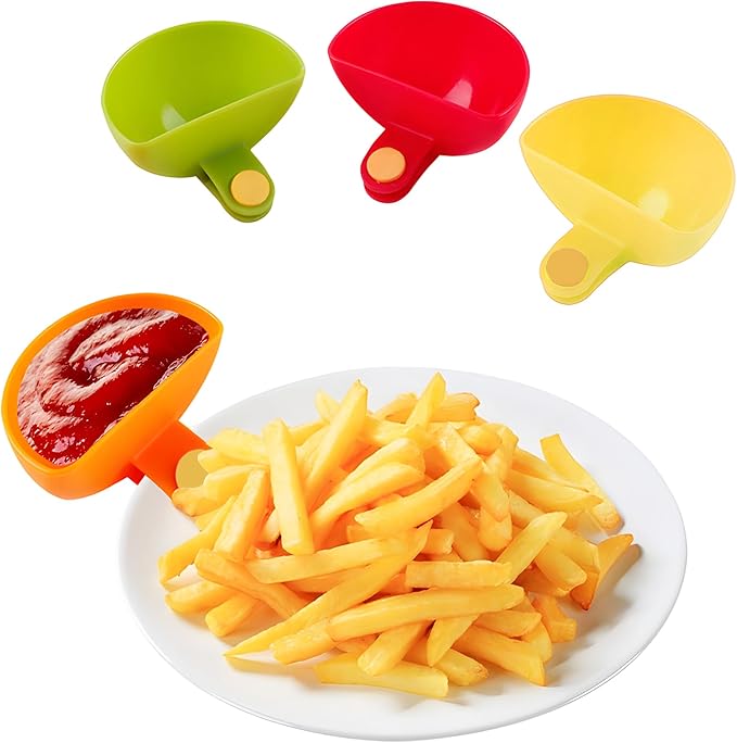 8-piece Dip Clip for Bowls Plates | French fries and dipping sauce service set | For ketchup, spices, salt, sugar, salad dressing, spices | Colorful sandwich dipping sauce bowls for portion control