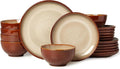 Pokini Ceramic Dinnerware Sets for 6, 18 Pieces Stoneware Plates and Bowls Sets, Chip and Crack Resistant Dishes, Dishwasher & Microwave Safe Dishware Sets, Brown Yellow