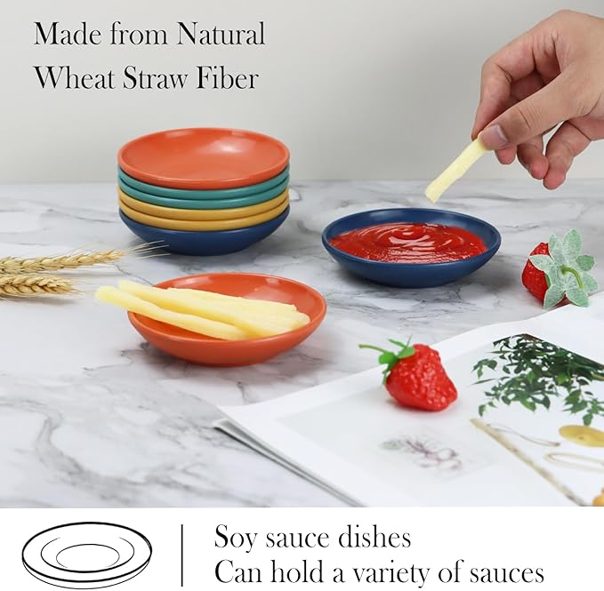 PYRMONT Wheat Straw Dipping Bowls 2 Oz Soy Sauce Dish 8 Pcs Small Bowls for Side Dishes Unbreakable Condiment Bowls Microwave & Dishwasher Safe Soy Sauce Bowls for Ketchup,Party,BBQ-Multi