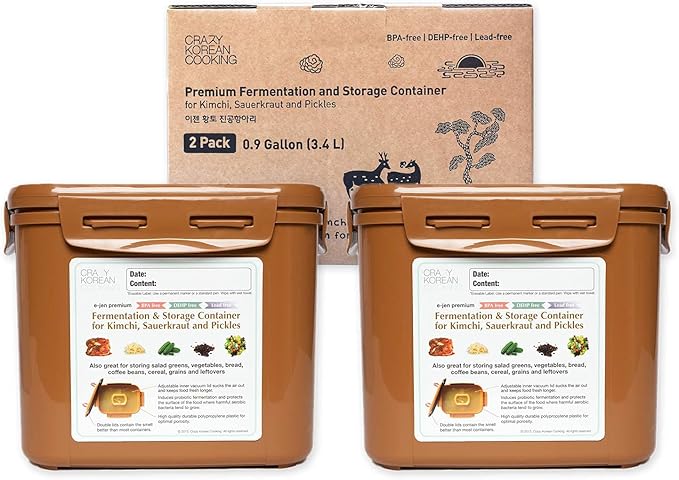 Authentic Crazy Korean Cooking Kimchi Container 0.9 Gal (3.4L) 2 PACK