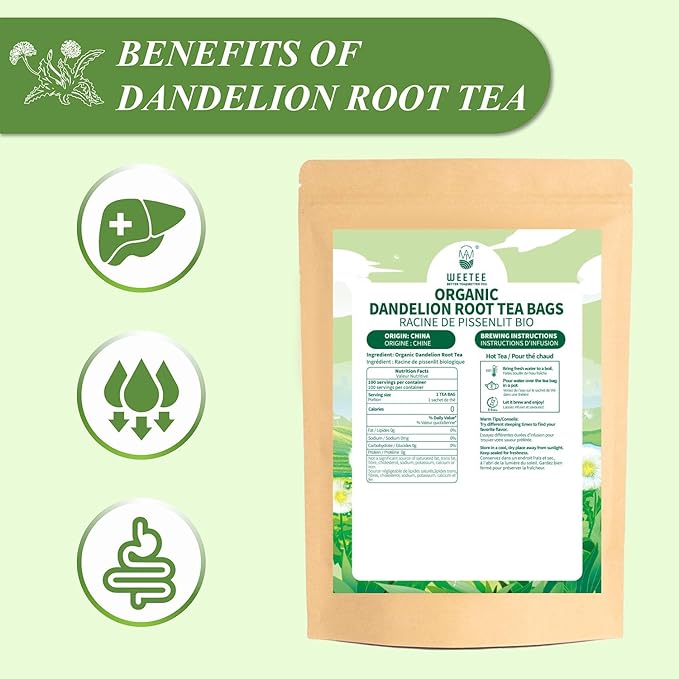 WT WEETEE Organic Dandelion Root Tea Bags, Pure Raw Dandelion Root 100 Count, Earthy & Refreshing Herbal Tea