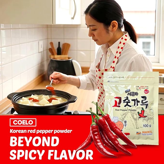 COELO Gochugaru Korean Chilli Flakes 3.52oz (100g) | Premium Korea Chilli Red Pepper Powder Coarse Flakes Seasoning for Korean Spice for Kimchi & Cooking K-Food | Vegan, NO MSG