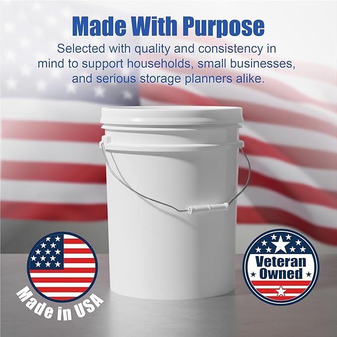 ePackageSupply 5 Gallon Bucket - Food Grade Bucket with Airtight Gamma Seal Screw-On Lid, BPA-Free, Heavy-Duty 90 Mil HDPE Plastic, Bulk Storage, Durable Container, Made in USA, White/White, 3 Packs