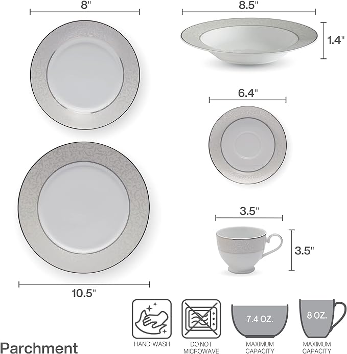 Mikasa Parchment 40-Piece Dinnerware Set, Service for 8, Durable Porcelain Plates, Bowls, and Mugs with Contemporary Design, Dishwasher Safe