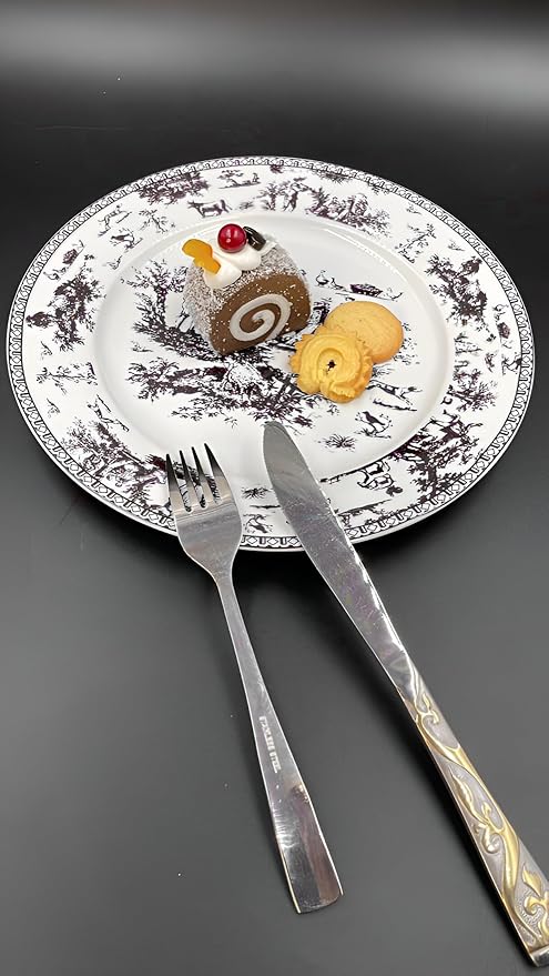 W&S CLASSICS Classic French Luxury Round Dinner Plates | 10.5 Inches Colorful Ceramic Flat Plates – Set of 6| Large Serving Plates for Party | Dishes for Appetizer, Salad, Desert, Steak (Black)