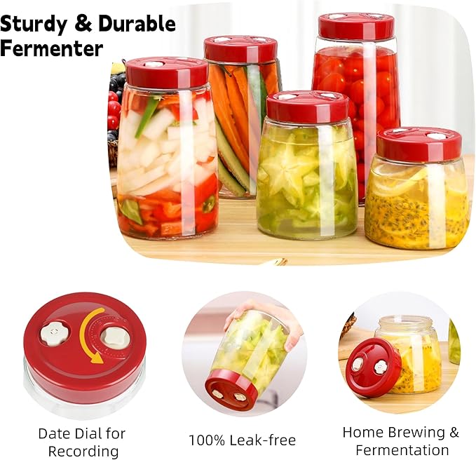 2.2 Liter Fermentation Jar, Fermenting Kit with Venting Valve Airlock and Fermenting Weight, Pickle Jar, Wide Mouth Glass Jar for Pickles, Kimchi, Sauerkraut, Mead, Kombucha, Sourdough