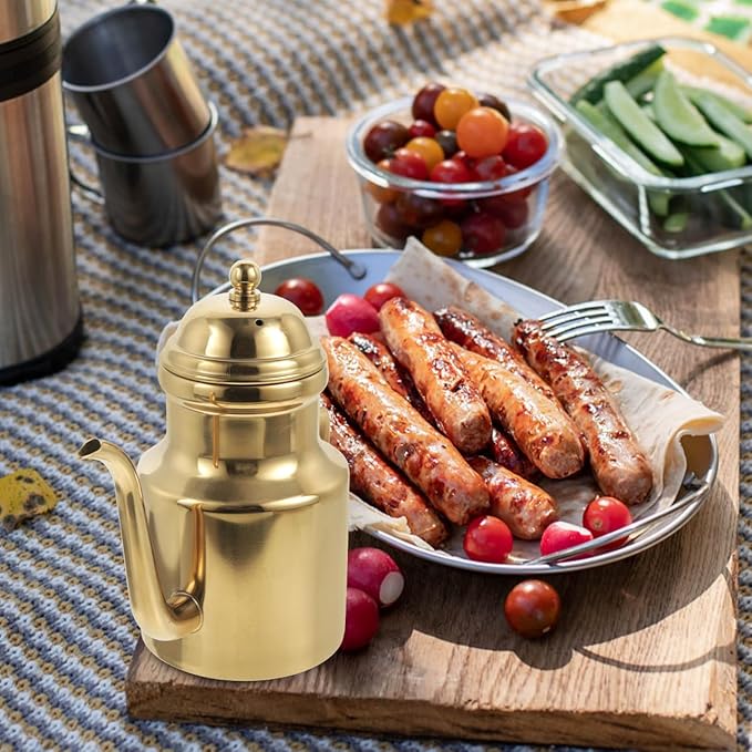 Cabilock 14oz Olive Oil Dispenser Bottle for KitchenGold Olive Dispenser Gold Stainless Oil Dispenser Bottle Vinegar Dispenser Can with Non-for Kitchen Gadgets, Air Fryer, Salad