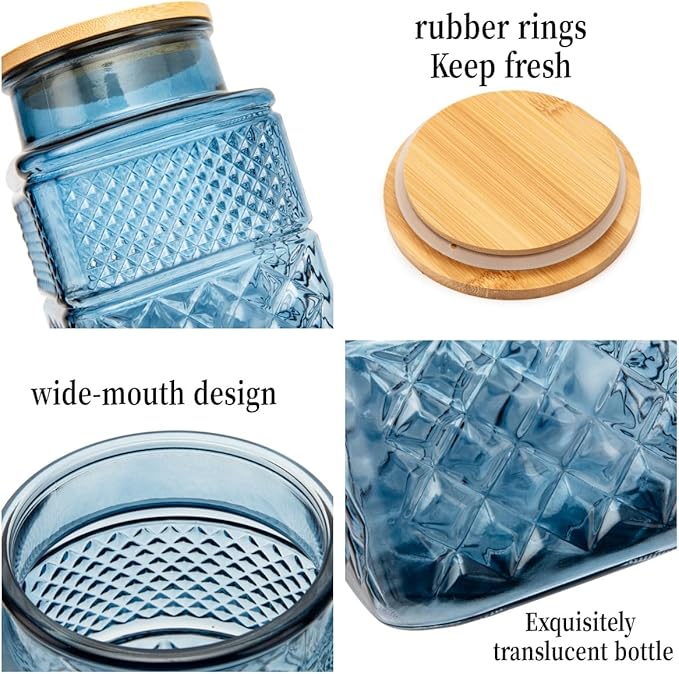 Large Glass Storage Jar Set of 2, 60 FL OZ Glass Food Storage Containers with Bamboo Lid Kitchen Canisters Decorative Jar for Cereal Egg Flour Candy Snack Cookies Coffee Tea Nuts Airtight Jars
