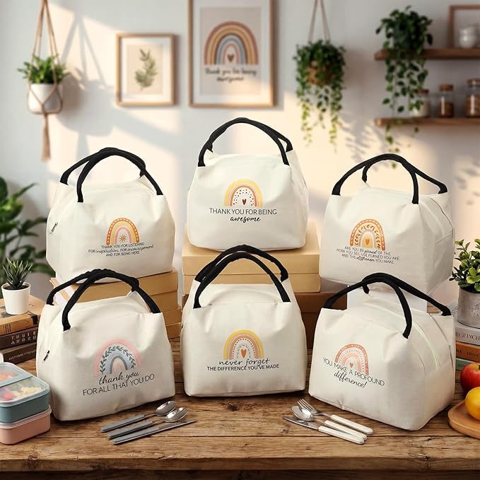Teacher Appreciation Gifts Bulk Back to School Thank You Insulated Lunch Bags Teacher Reusable Lunch Bags Leakproof Totes End of Year Appreciation Gift for Men Women(12 Pcs,Boho)