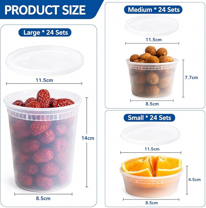 72 Sets (144-Piece) Disposable Food Storage Containers with Lids, BPA-Free, Leakproof, Microwave, Dishwasher and Freezer Safe, Perfect for Everything from Dips and Sauces to Fruits and Full Meals.
