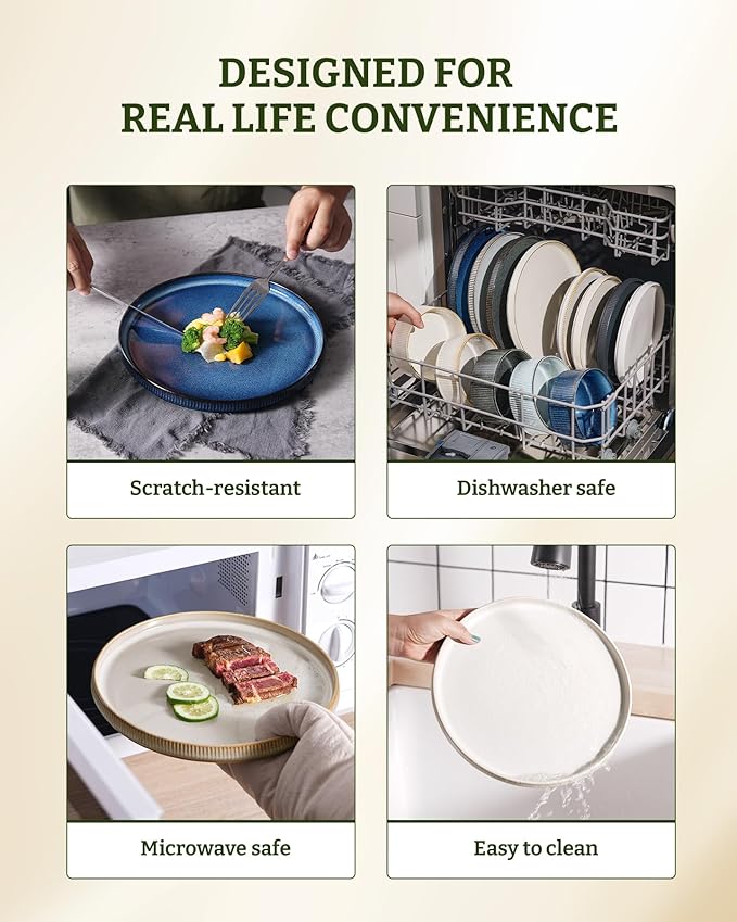 famiware Star Dinner Plates for 6, 10 inches Plate Set, Scratch Resistant, Stoneware Dinnerware, Kitchen Modern Rustic Serving Dishes, Cappuccino White (Pack of 3)