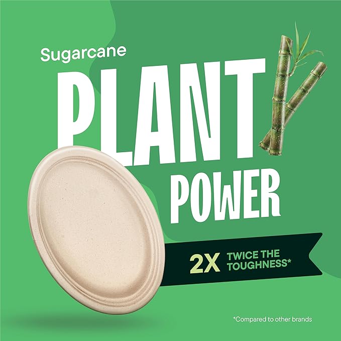 100% Compostable Oval Paper Plates [50-Pack] - {PFAS-Free} - {BPI Certified} - [10 Inch] Heavy Duty, Eco-Friendly, Biodegradable Bagasse Dinner Platters - Natural Brown 10" Oval Plates by Stack Man