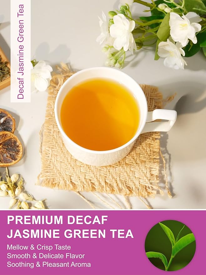 TeeLux Decaf Jasmine Green Tea, Decaffeinated Jasmine Scented Green Tea Loose leaf, Pleasant Aroma & Smooth Taste, 16oz