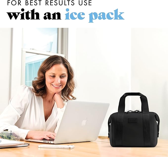 Fit & Fresh Remi Lunch Bag for Women Work – Neoprene Lunch Tote with Containers & Ice Pack, Reusable Meal Prep Lunch Box, Large Capacity, Machine Washable, Black