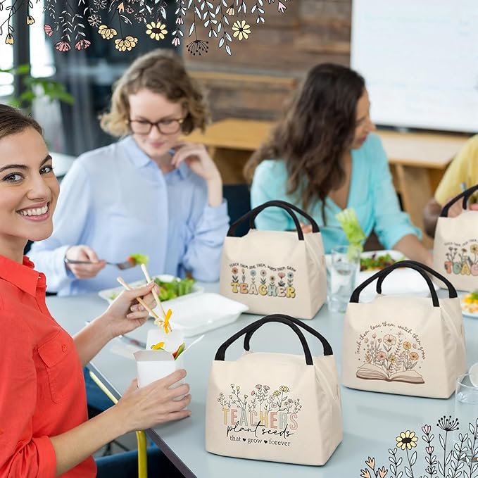 Teacher Appreciation Gifts Bulk Back to School Thank You Insulated Lunch Bags Teacher Reusable Lunch Bags Leakproof Totes End of Year Appreciation Gift for Men Women(12 Pcs,Floral)