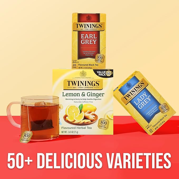 Twinings Earl Grey Black Tea Individually Wrapped Bags, 20 Count (Pack of 2), Flavoured with Citrus and Bergamot, Caffeinated, Enjoy Hot or Iced, 20 Teabags