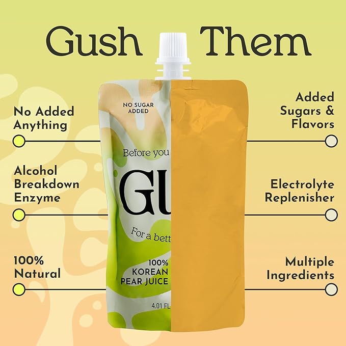 GUSH Pre-Drink Korean Pear Juice Trial Pack | (4 Pouches) Natural Pear Enzyme Drink for Hydration & Wellness | Clean, Gluten-Free, No Artificial Flavors