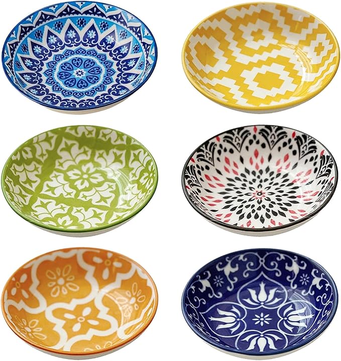 6PCS Sauce Dish, Ceramic Dipping Sauce Bowls,Small Bowl,Soy Sauce Dish Dipping Sauce Bowl,Sauce Plates Tiny Bowls for Condiments Sushi Dishes Soy Sauces Ketchup Snack Side Dishes Set of 6