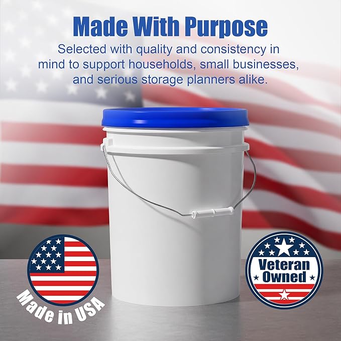 ePackageSupply 5 Gallon Bucket - Food Grade Bucket with Airtight Gamma Seal Screw-On Lid, BPA-Free, Heavy-Duty 90 Mil HDPE Plastic, Bulk Storage, Durable Container, Made in USA, White/Blue, 6 Packs