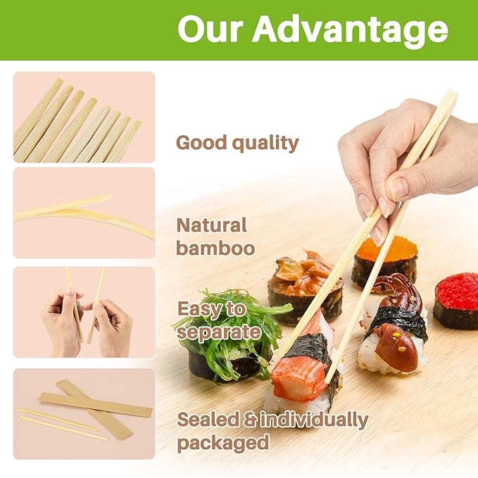 MAQIHAN 40 Pairs Wooden Chopsticks Disposable - Bamboo Chopsticks Chinese Food Japanese Sushi Korea Ramen Asian Cooking Hibachi Party Paper Packaging Individually Packaged Restaurant Business