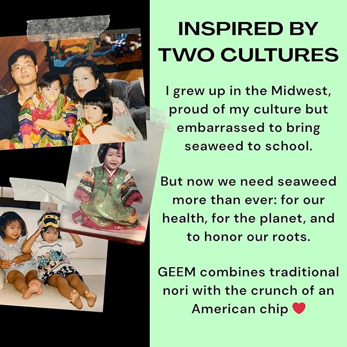 GEEM Seaweed Snacks – Korean Seaweed Chips with Rice Crisps & Sesame | Crunchy, Oil-Free Snack | Vegan, Non-GMO | Great for Kids & Adults | Sweet 4-Pack