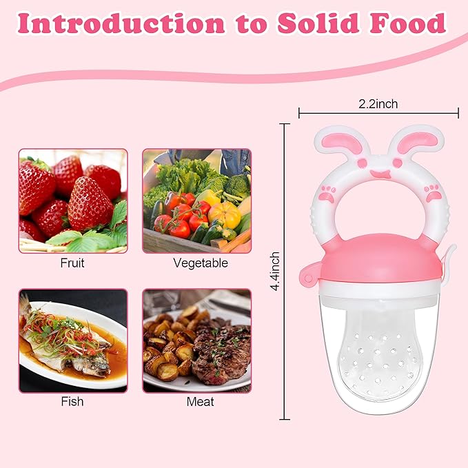 Baby Fruit Feeder Pacifier | Infant Food Feeder Pacifier & Baby Food Dispensing Spoon | Mesh Fresh Fruit Teethers for Babies | Infant Teething Feeders Shower Gifts for Boys and Girls(Blush)