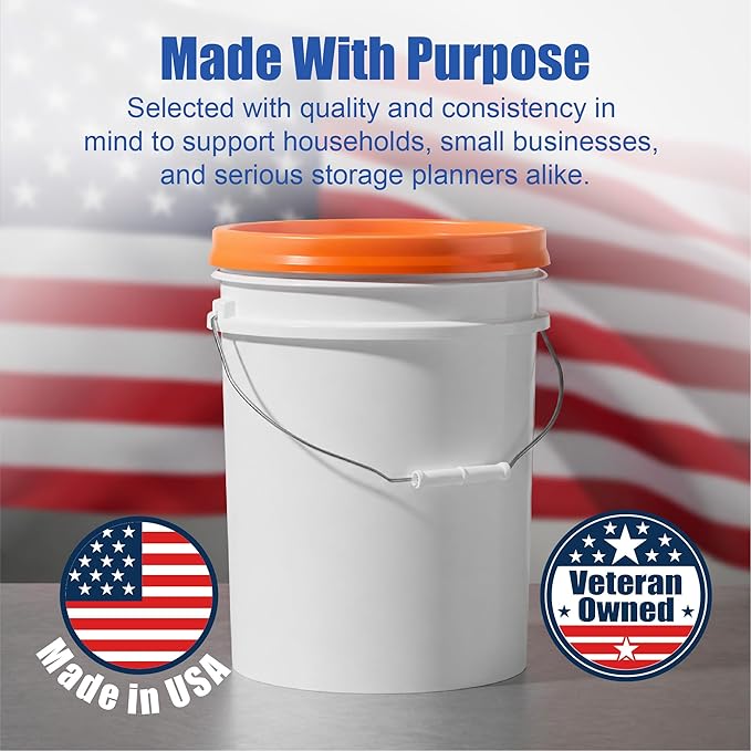 ePackageSupply 5 Gallon Bucket - Food Grade Bucket with Airtight Gamma Seal Screw-On Lid, BPA-Free, Heavy-Duty 90 Mil HDPE Plastic, Bulk Storage, Durable Container, Made in USA, White/Orange, 3 Packs