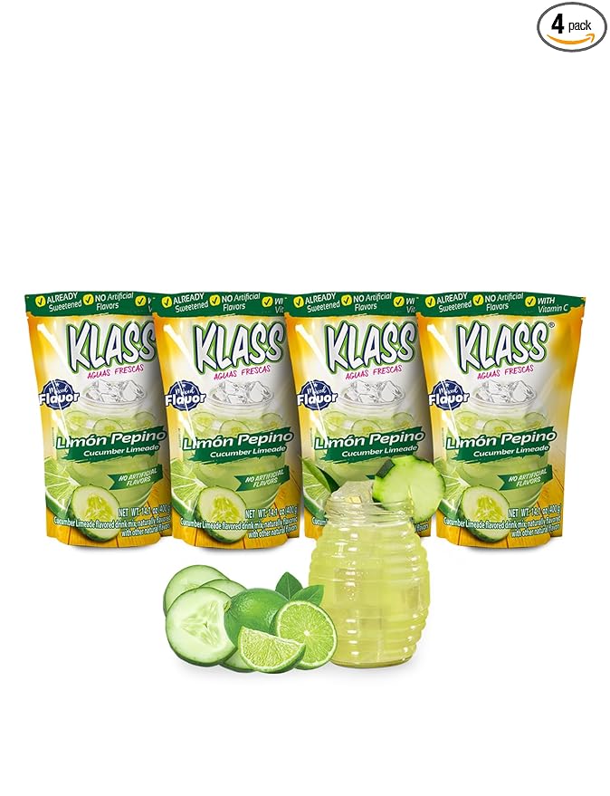 Klass Aguas Frescas Drink Mix Family Pack - Cucumber Limeade - Powder Drink Mix, Water Drink Mix with Natural Flavors & Vitamin C, Makes 28 to 36 Quarts (56 to 72 Drinks)