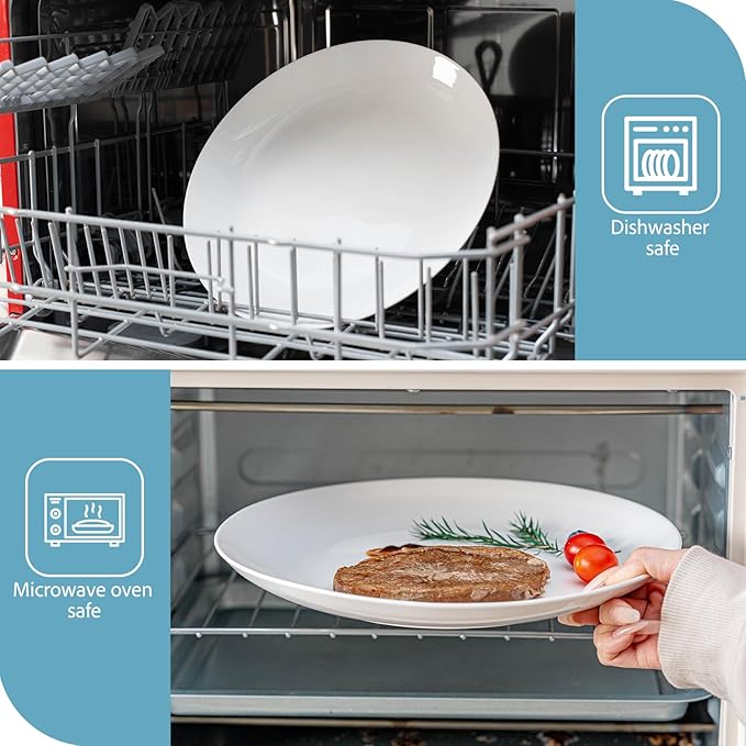 White Dinner Plates Set of 6, 11 Inch Ceramic Plates – White Porcelain Dinner Plates for Kitchen, Serving & Everyday Use, Microwave & Dishwasher Safe