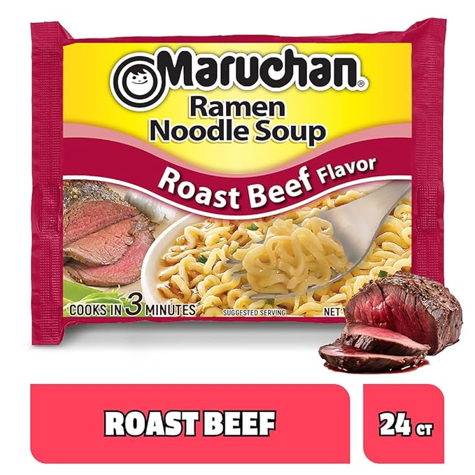 Maruchan Ramen Noodle Soup, Roast Beef Flavor – Japanese-Style Instant Noodles, Quick & Easy Meal for Kids, Students and Busy Families – 3 Oz. (24 Pack)