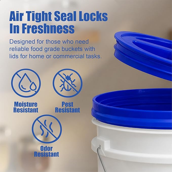 ePackageSupply 5 Gallon Bucket - Food Grade Bucket with Airtight Gamma Seal Screw-On Lid, BPA-Free, Heavy-Duty 90 Mil HDPE Plastic, Bulk Storage, Durable Container, Made in USA, White/Blue, 3 Packs