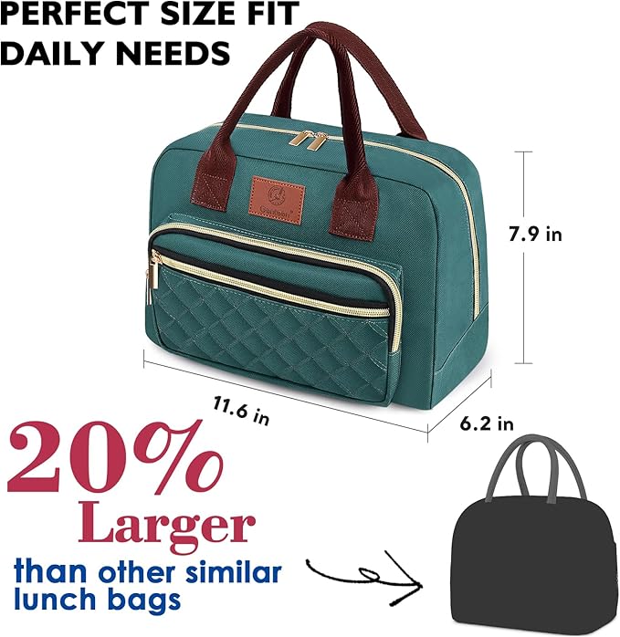 Genteen Lunch Bag Lunch box for Women men Insulated Tote LunchBox for Adult Women Men Reusable Lunch Box with Front Pocket for Work, Picnic or Travel-18 Cans/14 Liters - PURPLE/LAKE GREEN