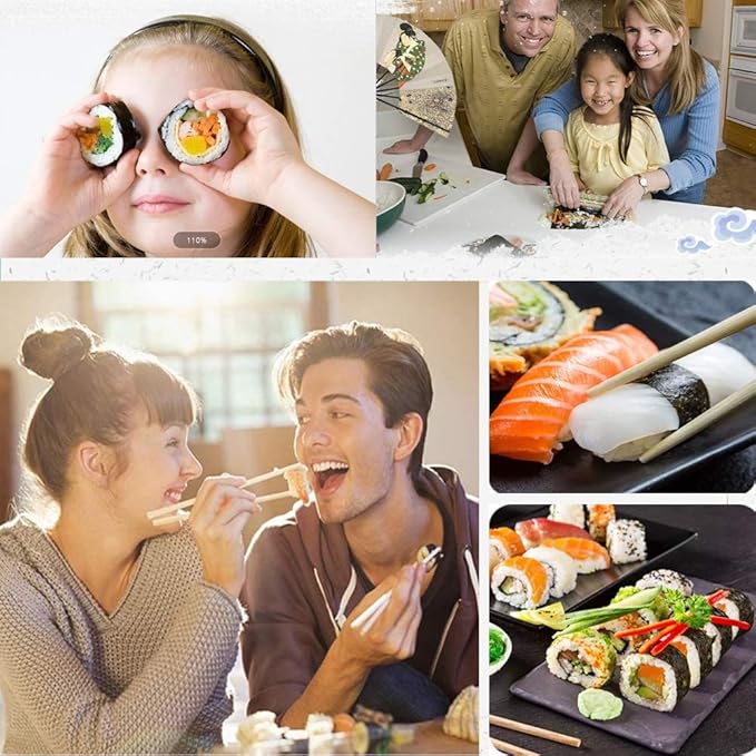 Sushi Making Kit with 2 Bamboo Rolling Mats & Sushi Bazooka, Better Than Single Mats or Molds, Food-Grade, Beginner Friendly Set for Perfect Homemade Maki Rolls