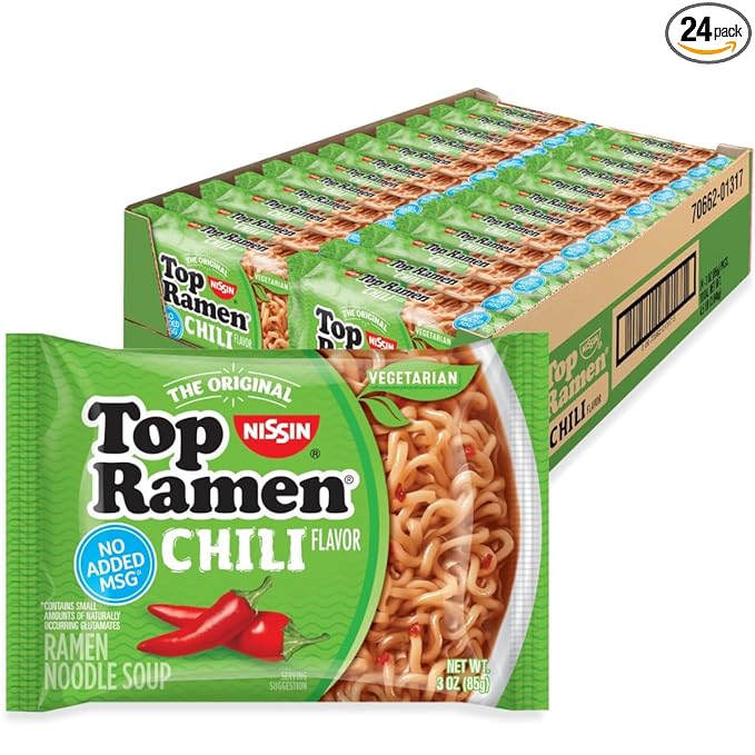Nissin Top Ramen Noodle Soup, Chili, 3 Ounce (Pack of 24)