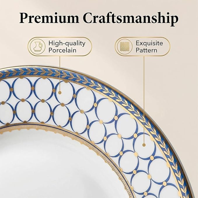 CwlwGO-Bone China Dinner Plates Set of 4, Lace Dishes Set for Salad, Pasta, Dessert, Dinnerware Dishset for Kitchen, Not Suitable for Microwave (8 Inch)