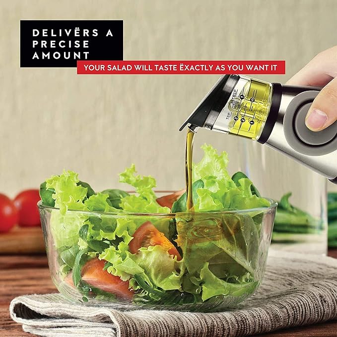 DWËLLZA KITCHEN Olive Oil Dispenser Bottle For Kitchen Set 6 oz Sprayer For Cooking and Glass 17 Oz. Cooking Pour Dispenser With Measurements for Cooking, Airfryer, Salad & BBQ