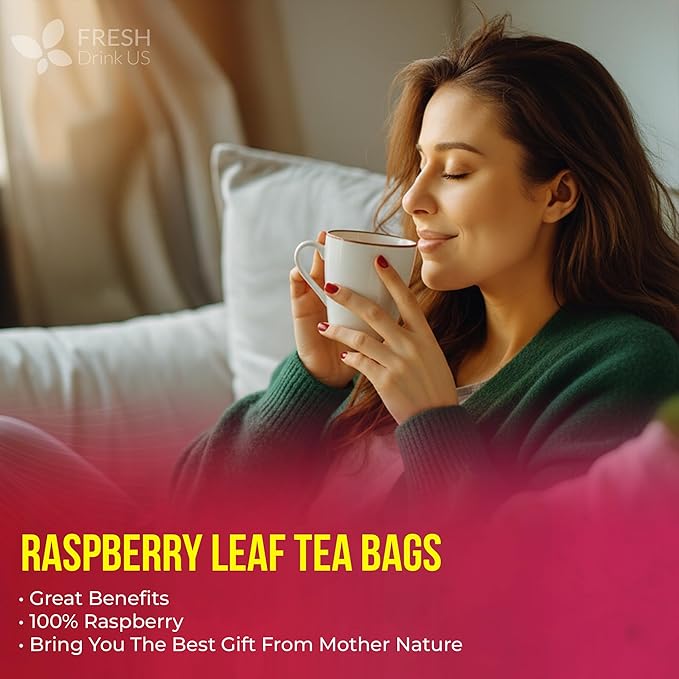 FreshDrinkUS, Premium Raspberry Leaf Tea with Chamomile – 135 Tea Bags | Naturally Caffeine-Free Herbal Blend | Soothing Floral Flavor | Premium Loose Herbal Tea in Natural Material Tea Bags