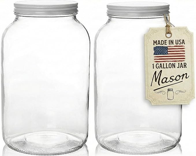 kitchentoolz 1 Gallon Glass Jar with Lid – Gallon Mason Wide Mouth Large Glass Jar for Fermenting, Pickling, Canning, Fermentation Jar, Kombucha, and Food Storage – 1 Gallon Jar Made in USA