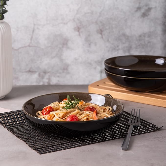 LERATIO Large Pasta Bowls,38oz Ceramic Pasta Bowls,9.0" Reactive Glaze Pasta Bowl Set of 6,Microwave & Dishwasher,Oven Safe,Wide Serving Bowls for Salad,Pasta,Fruit,Scratch Resistant-Coffee