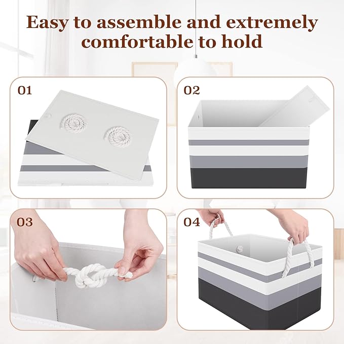 Fab totes Storage Bins [14-Pack], Foldable Storage Baskets for Organizing Toys, Books, Shelves, Closet, Large Storage Box with Rope Handles, Sturdy Organizer Bins, White & Black